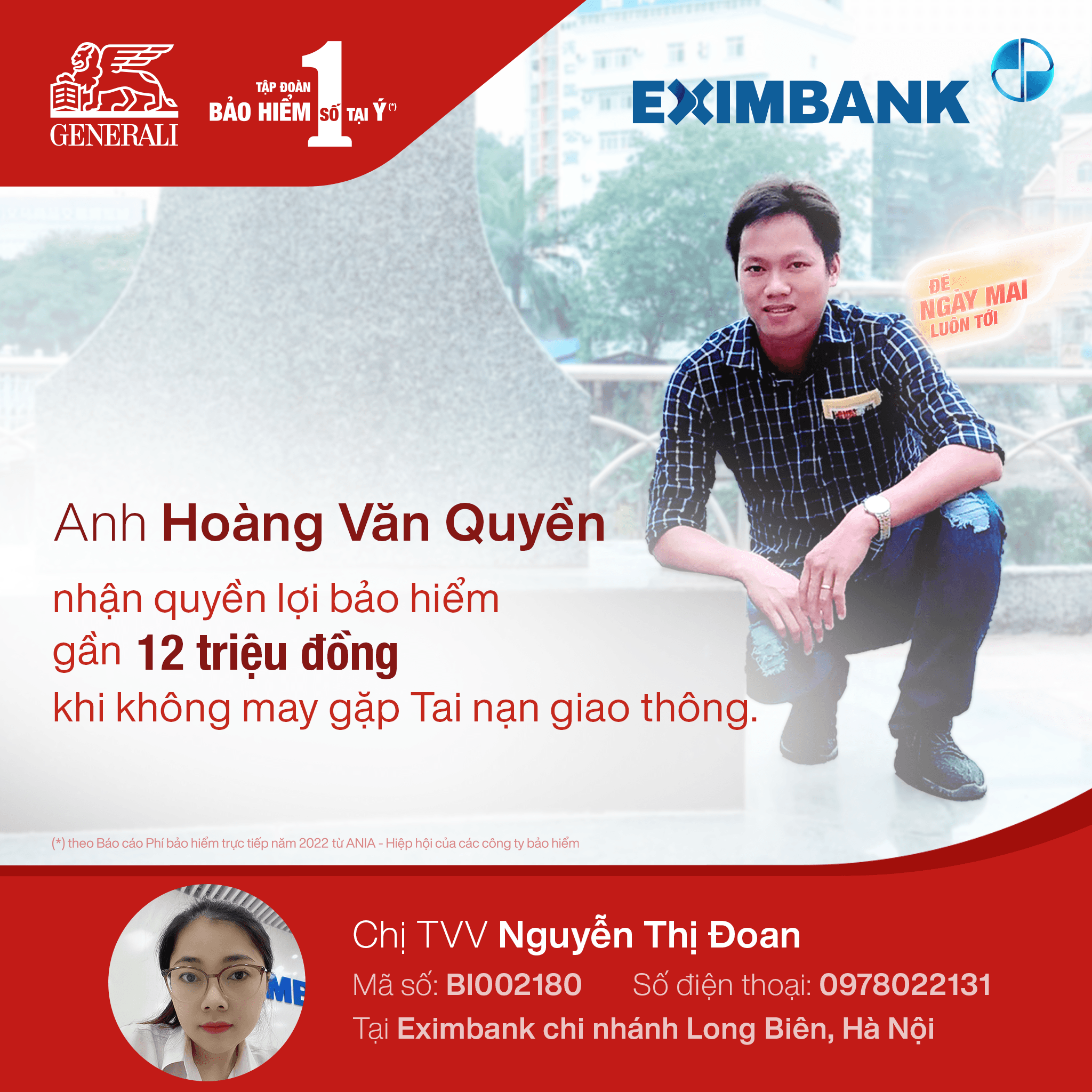 anh Hoàng Văn Quyền nhận chi trả quyền lợi gần 12 triệu đồng khi không may gặp Tai nạn giao thông.